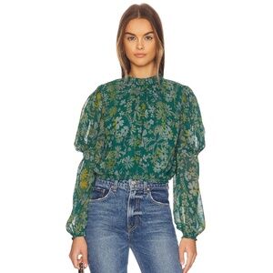 NWT Free People Clarissa Printed Top Blouse Floral Chiffon Puffed Sleeves XL